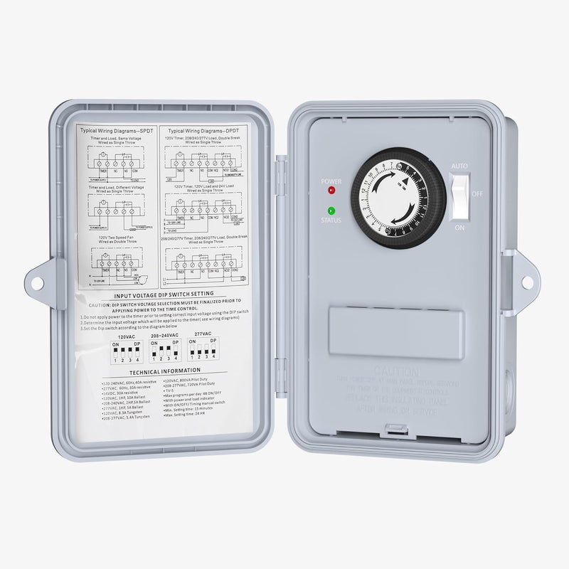BN-LINK Pool Pump Timer Outdoor Mechanical Timer Box, Heavy Duty 24 Hour Programmable, 2HP 40A Max, 120, 240, 277 VAC, for Pool Pump, Water Heater, Fans, SPA - Image 1